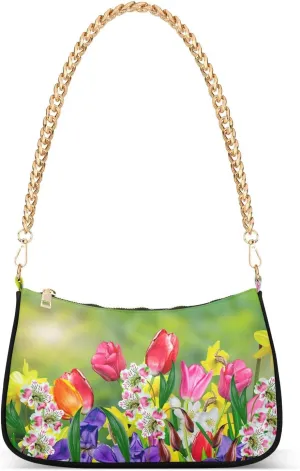 Spring Flowers Daffodils and Tulips Shoulder Bag for Women Shoulder Handbags with Zipper Closure Small Clutch Purses Crossbody Bags for Women