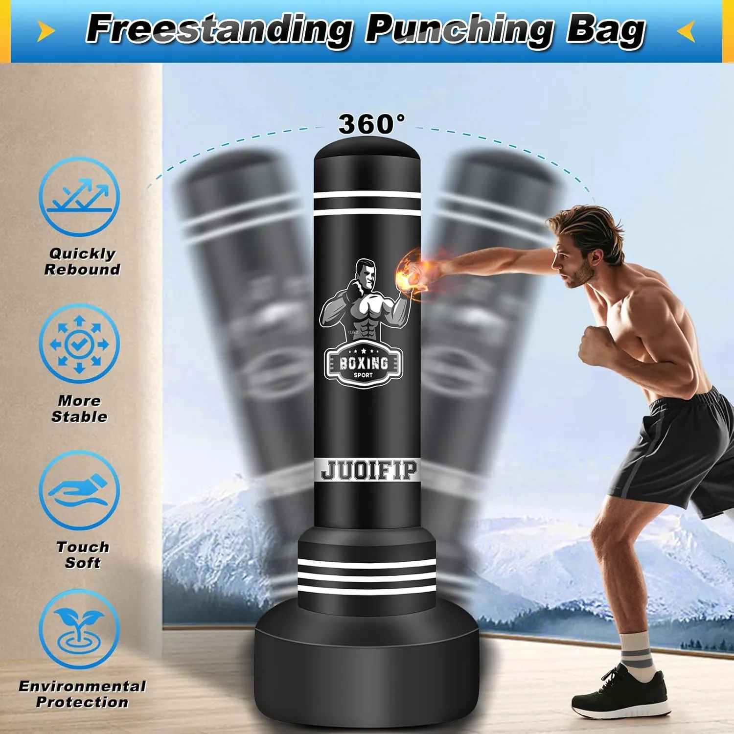 Standing Punching Bag for Adults, 70" Heavy Bag Boxing Bag Inflatable Kickboxing Bag for Men Women Teens, Kicking Bag Boxing Equipment for Training MMA Muaythai Fitness Karate