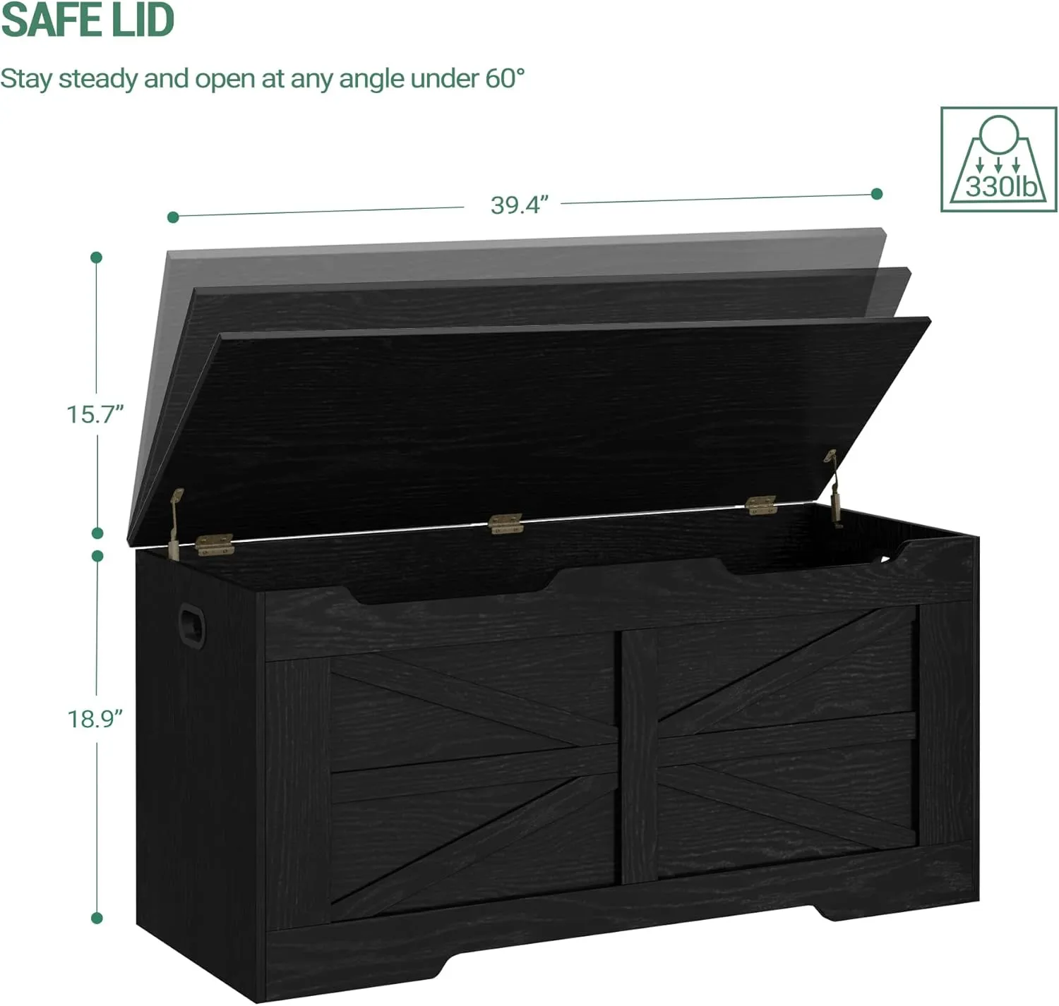 Storage Chest, Storage Trunk, Wooden Storage Bench - 35.4" Lift-Top Storage Organizer with 2 Safety Hinges, Shoe Bench for Entryway, Bedroom, Living Room, Black SB03404X