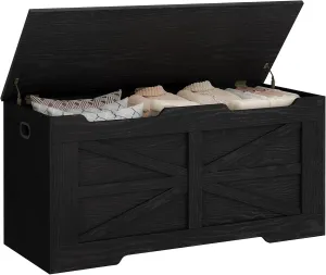 Storage Chest, Storage Trunk, Wooden Storage Bench - 35.4" Lift-Top Storage Organizer with 2 Safety Hinges, Shoe Bench for Entryway, Bedroom, Living Room, Black SB03404X
