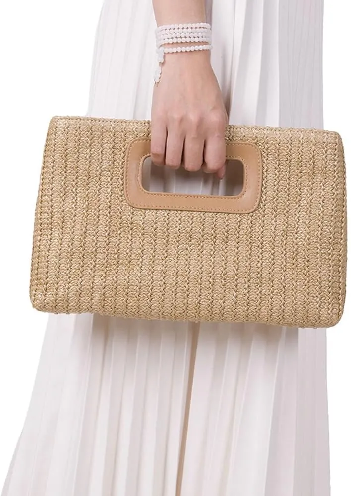 Straw Woven Clutch Purses for Women Boho Shoulder Bags Ladies Crossbody Handbag with Chain for Travel Holiday 2025