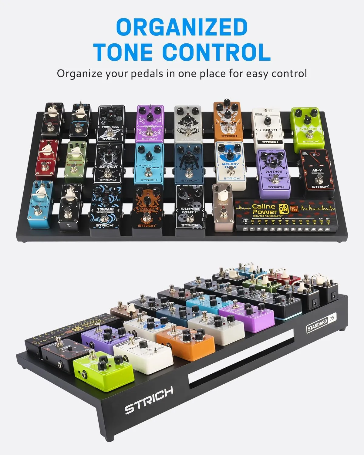 STRICH Guitar Pedal Board Extra Large Size, Aircraft Grade Aluminum 2.9lb Lightweight Pedalboard 25'' x 12.7'' x 2.83'' Effect Pedals board with Carry Bag, STANDARD 25 (Angled)