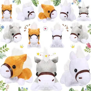 Stuffed Horse, 12 Pcs Assorted Toy Plushies, 3.2 Inch Mini Plush Animals Keychain Party Favors with Detachable Chain for Farm Party Supplies Christmas