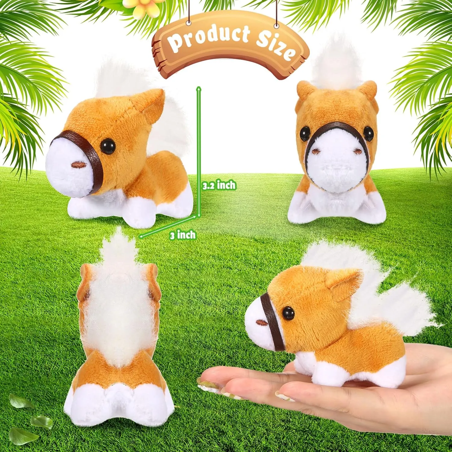 Stuffed Horse, 12 Pcs Assorted Toy Plushies, 3.2 Inch Mini Plush Animals Keychain Party Favors with Detachable Chain for Farm Party Supplies Christmas