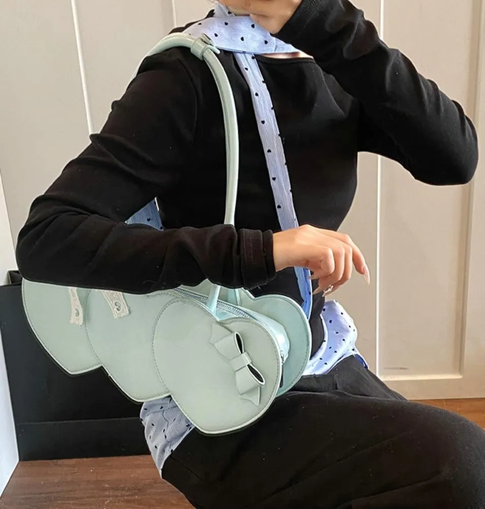 Stylish Shoulder Bag Purses for Women Heart-shaped Hobo Bags Ladies Clutch with Bowknot Ribbon Accessory