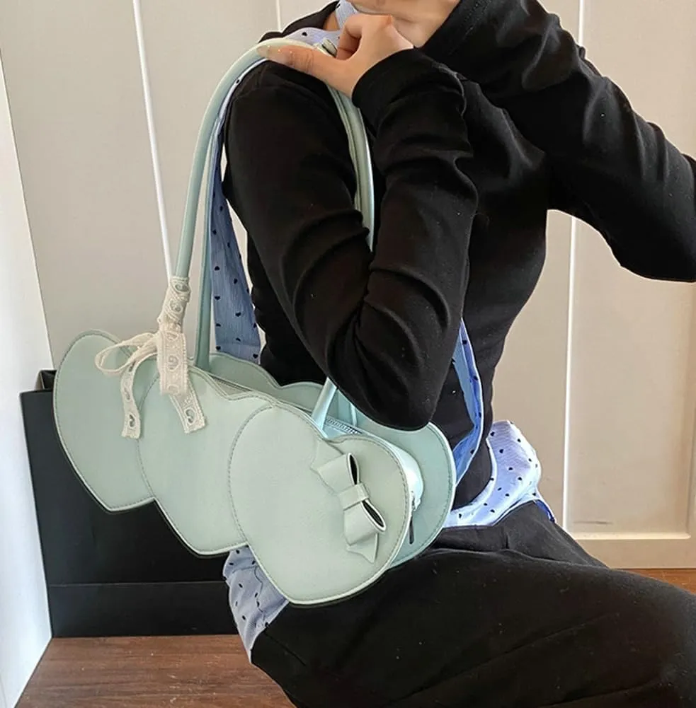 Stylish Shoulder Bag Purses for Women Heart-shaped Hobo Bags Ladies Clutch with Bowknot Ribbon Accessory