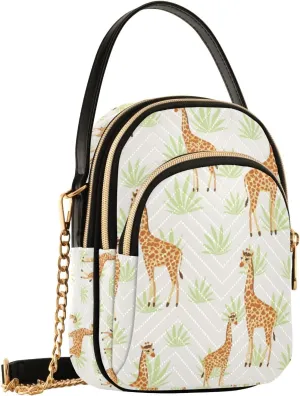 SUABO Crossbody Bag for Women, African Giraffe in Pale Yellow Grassland Phone Purse Detachable Chain Bag Shoulder Handbag Wallet