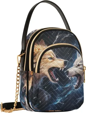 SUABO Crossbody Bag for Women, Two Angry Wolf Phone Purse Detachable Chain Bag Shoulder Handbag Wallet