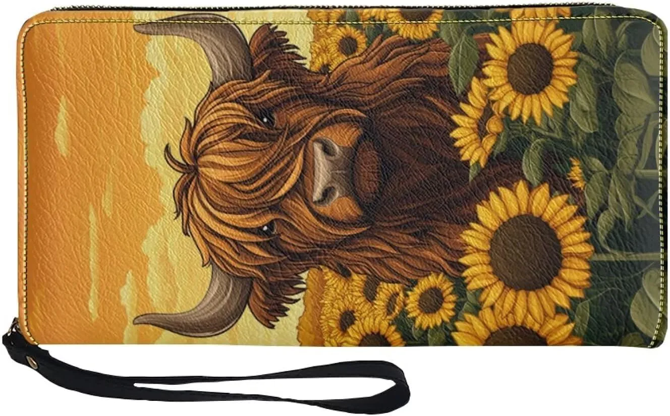 Sunflower Wallet for Women Around Zipper Long Purse Travel Clutch Bag