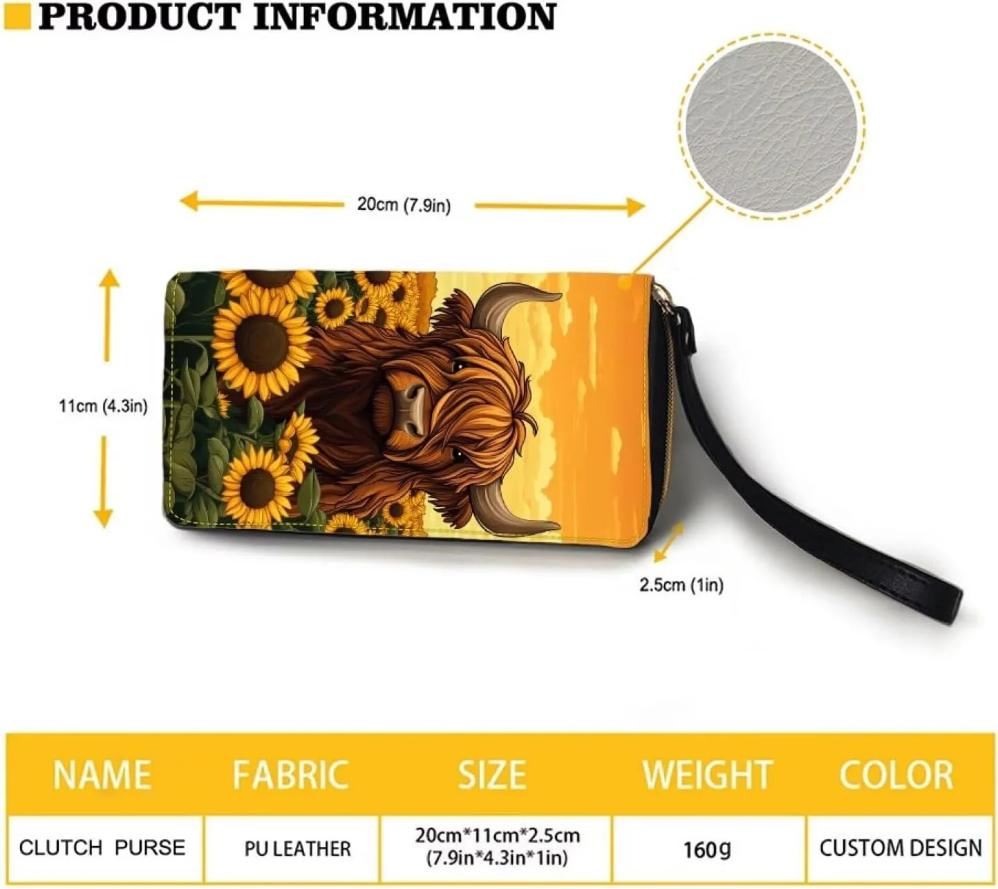 Sunflower Wallet for Women Around Zipper Long Purse Travel Clutch Bag