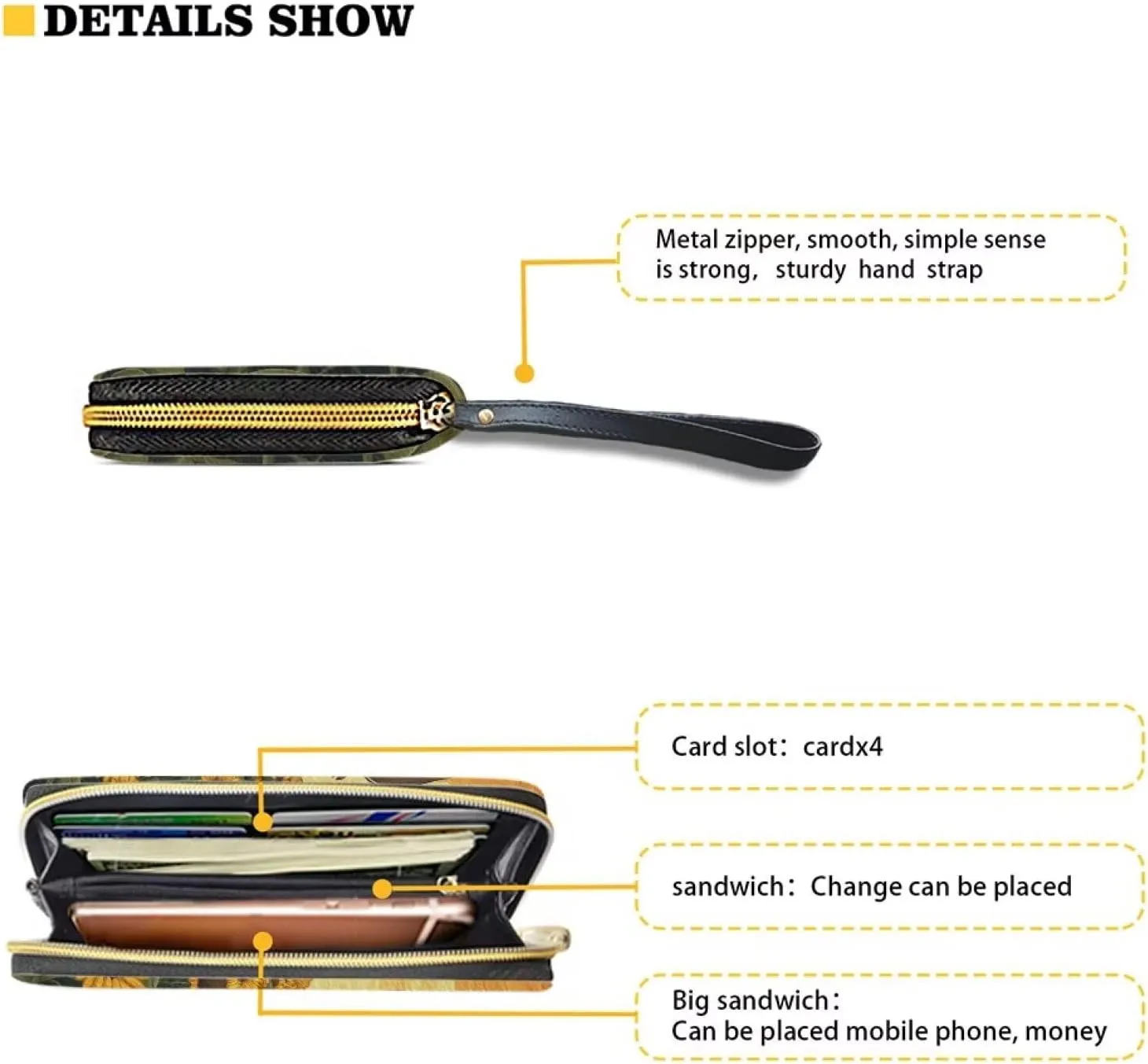 Sunflower Wallet for Women Around Zipper Long Purse Travel Clutch Bag