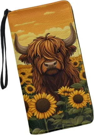 Sunflower Wallet for Women Around Zipper Long Purse Travel Clutch Bag