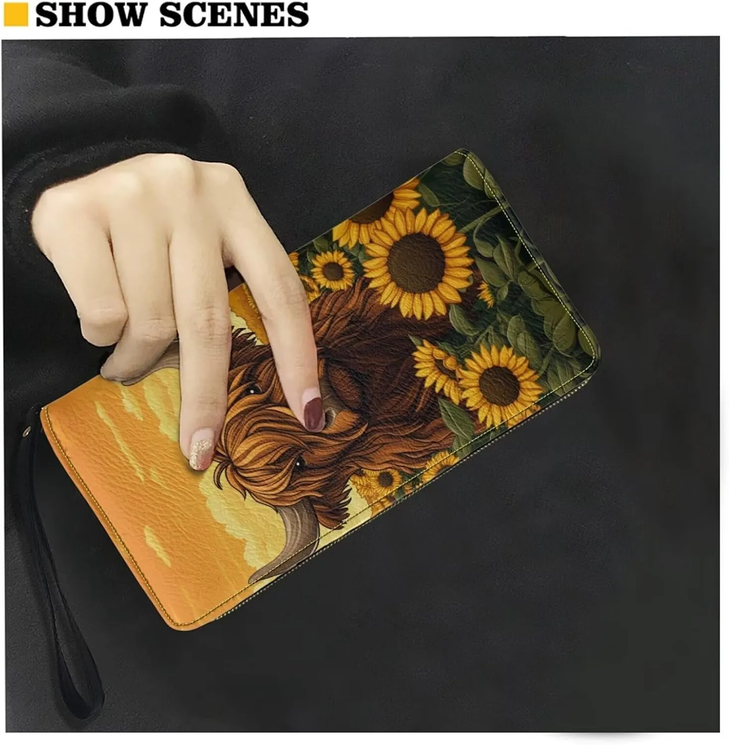 Sunflower Wallet for Women Around Zipper Long Purse Travel Clutch Bag