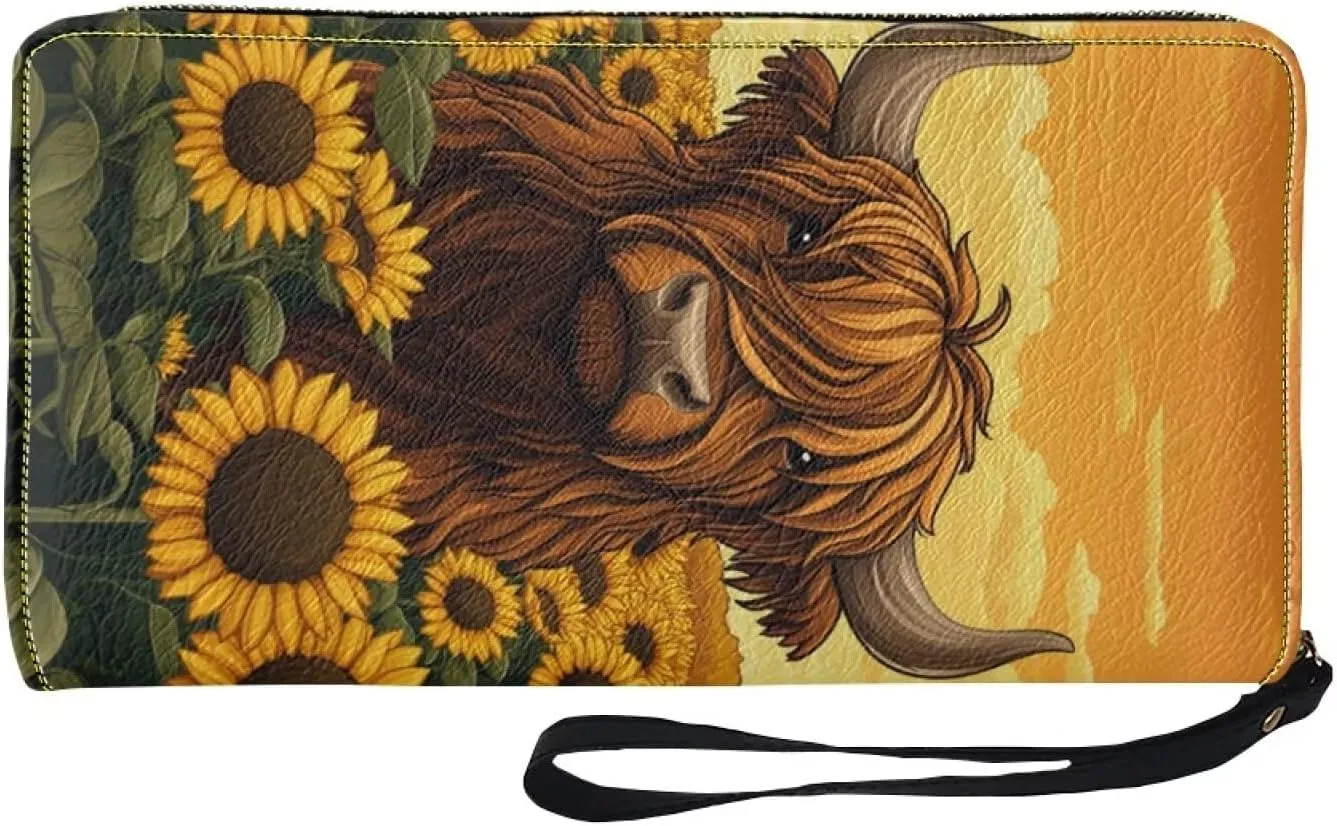 Sunflower Wallet for Women Around Zipper Long Purse Travel Clutch Bag