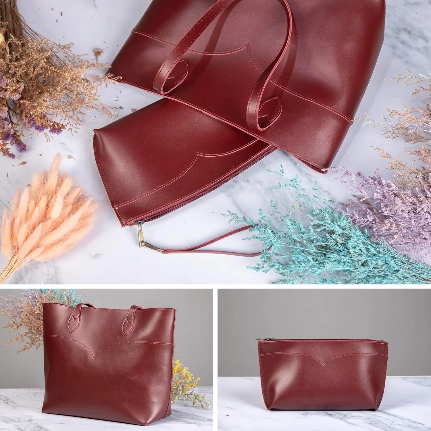 SUNLIGHT LEAVES Tote Bag For Women Vegan Leather Simple Vintage Shoulder Retro Handbag Classic A4 Purse