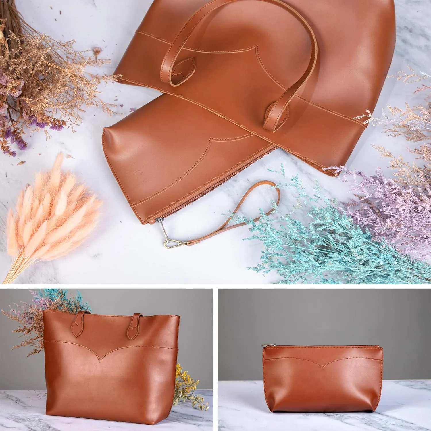 SUNLIGHT LEAVES Tote Bag For Women Vegan Leather Simple Vintage Shoulder Retro Handbag Classic A4 Purse
