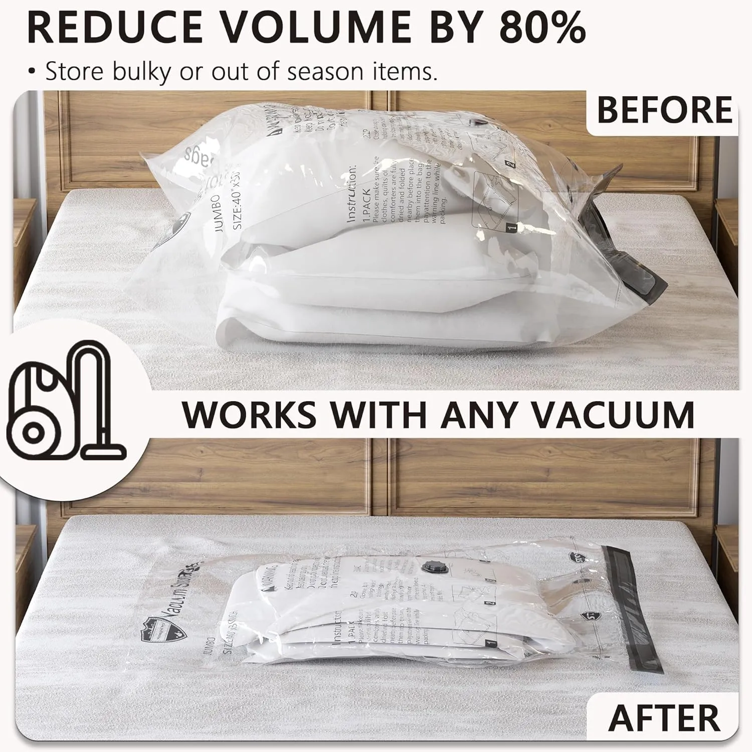 SUOCO 10 Small Vacuum Storage Bags with Electric Pump, Travel Clothes Space Saver Bags, Compression Airtight Seal Bags for Clothing, Pillows, Comforters, Blankets