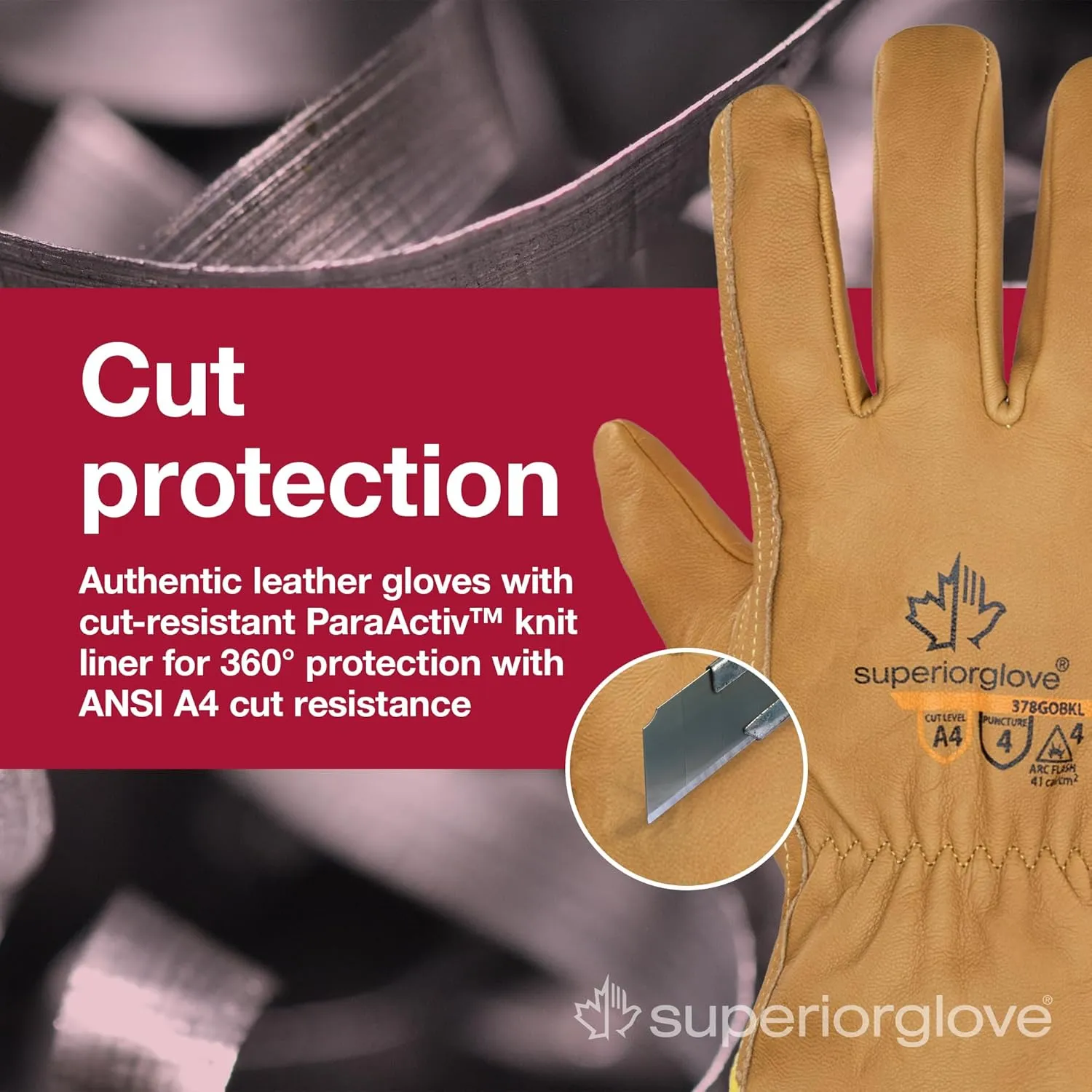 Superior Glove Endura Cut and Water Resistant Leather Work Gloves for Men & Women – 378GOBKL X-Large (Pack of 1 Pair)
