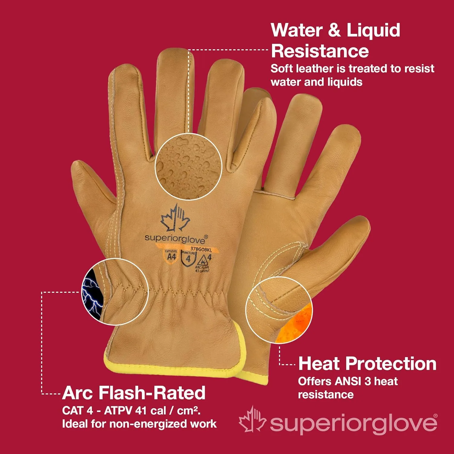 Superior Glove Endura Cut and Water Resistant Leather Work Gloves for Men & Women – 378GOBKL X-Large (Pack of 1 Pair)