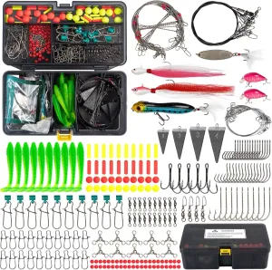 Surf Fishing Tackle Kit, 234Pcs Saltwater Fishing Gear Including Fishing Rigs, Soft Lures, Spook, Bucktail Jig, Pyramid Weight, Slide Foam Float, Hooks, Swivel Ocean Beach with Tackle Box