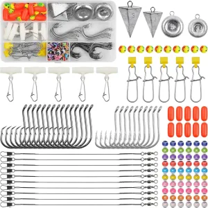 Surf Fishing Tackle Kit Fish Finder Rigs,149pcs Saltwater Fishing Rig Include Pyramid Weight Disc Coin Sinker Pompano Floats Fishing Hooks Sinker Slides Steel Wire with Tackle Box Fishing Equipment