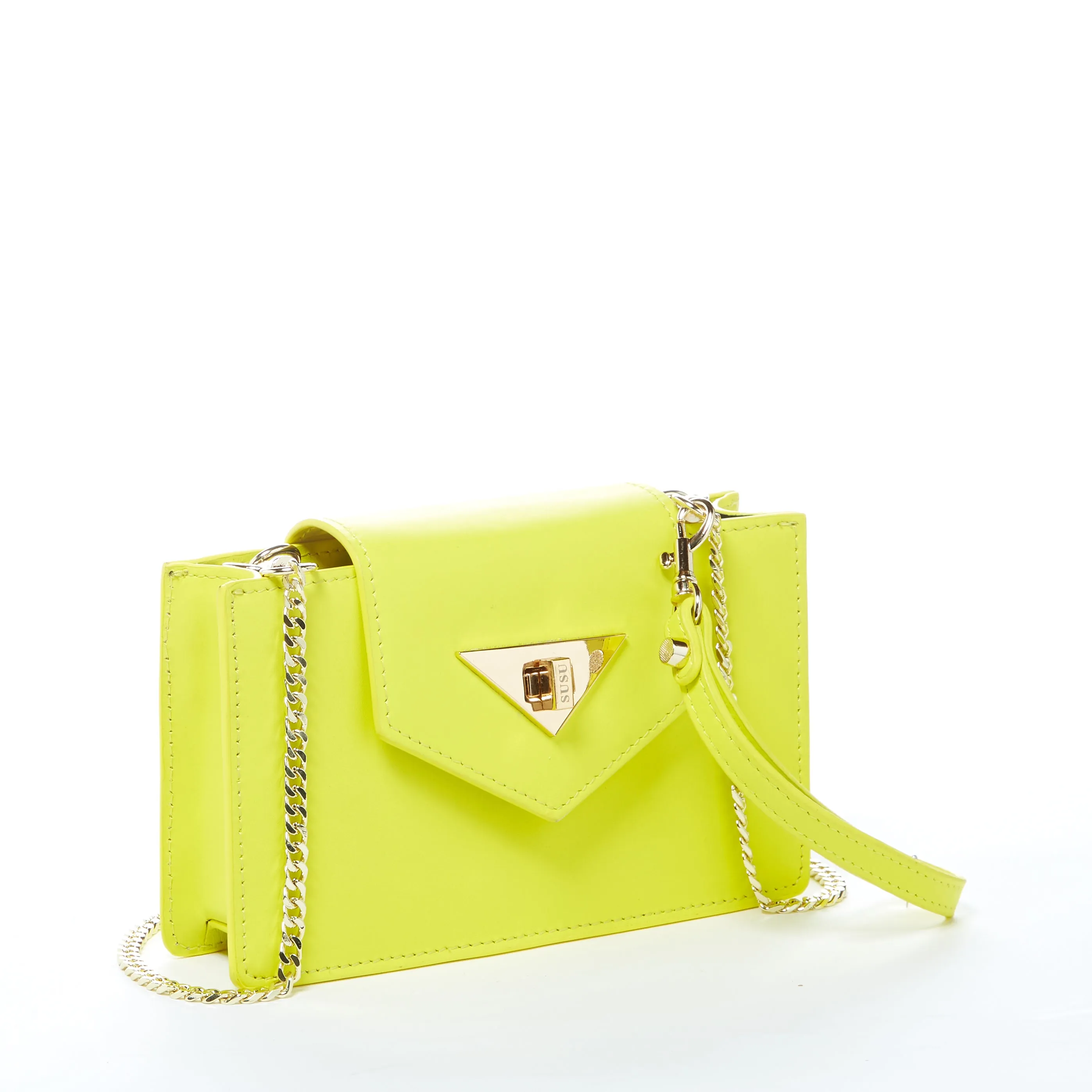 SUSU Bright Yellow Mini Crossbody Purse Chain Strap Leather Wristlet Women's Handbag