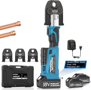 SWANSOFT Pro Press Copper Crimper Propress Tool, 22KN 18V 4Ah Electric Hydraulic Copper Crimper Tool with 3 US Standard Jaws 1/2",3/4'', 1" Pipe Crimping, Cordless Press Tool Kit
