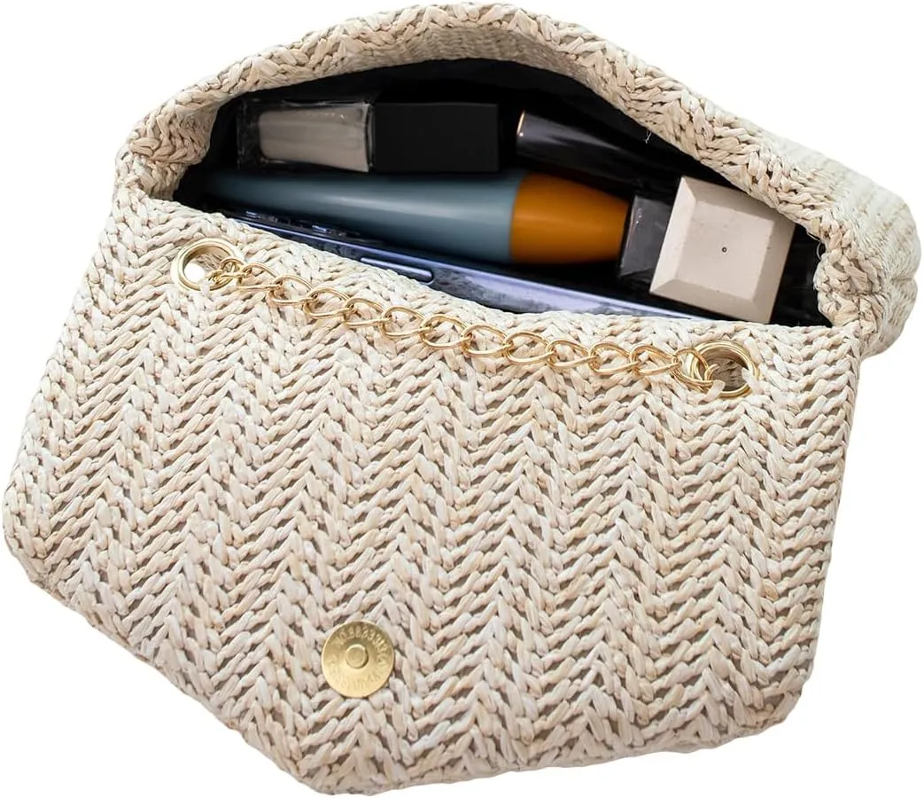SweatyRocks Women's Chain Strap Crossbody Bag Mini Vacation Straw Clutch Bag