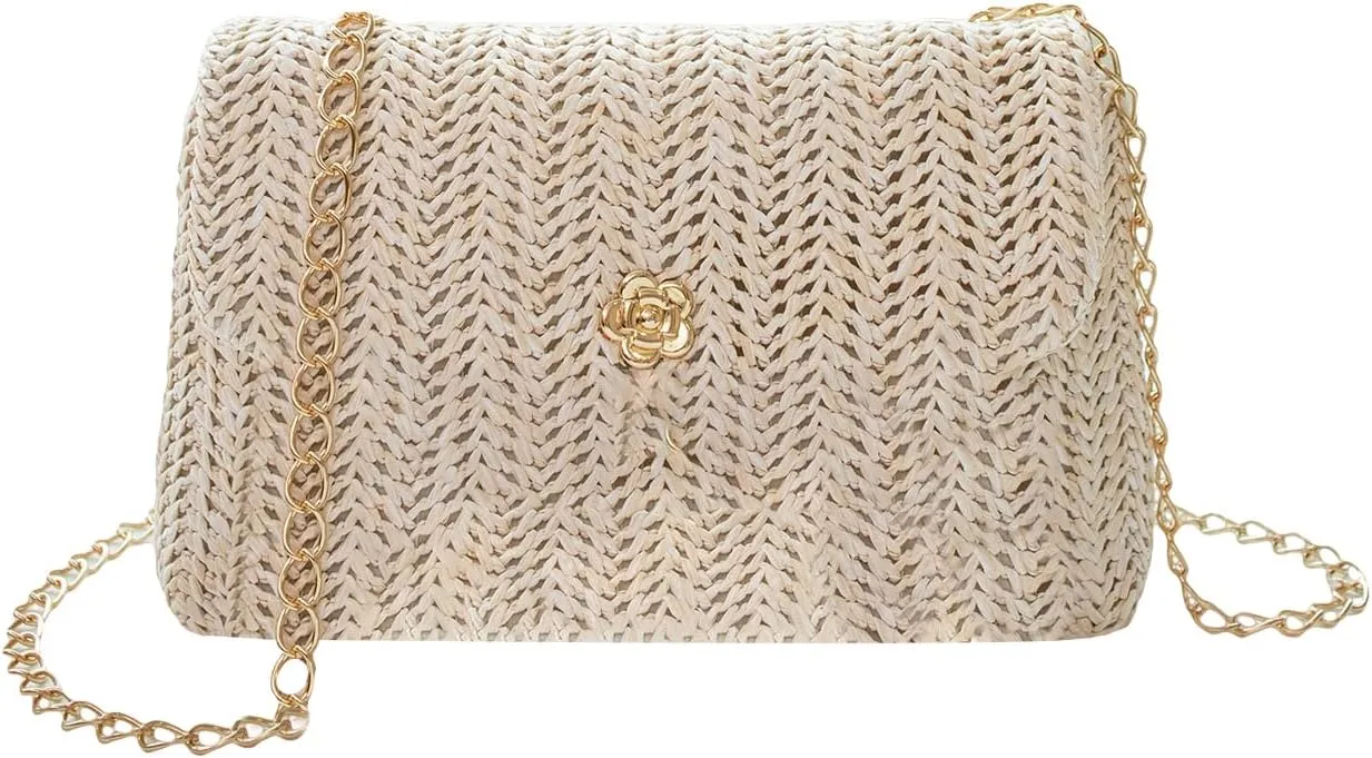 SweatyRocks Women's Chain Strap Crossbody Bag Mini Vacation Straw Clutch Bag