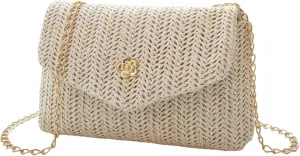 SweatyRocks Women's Chain Strap Crossbody Bag Mini Vacation Straw Clutch Bag