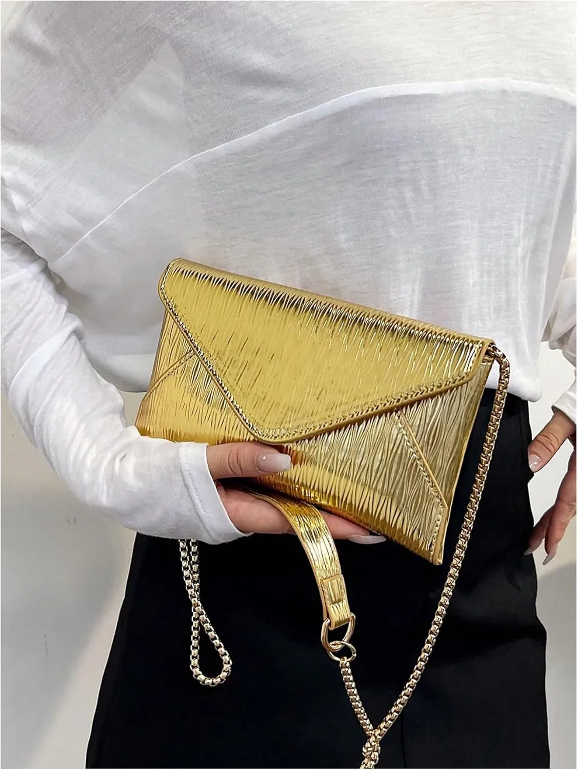 SweatyRocks Women's Metallic Crossbody Bag Flap Magnet Chain Strap Mini Envelope Evening Purse