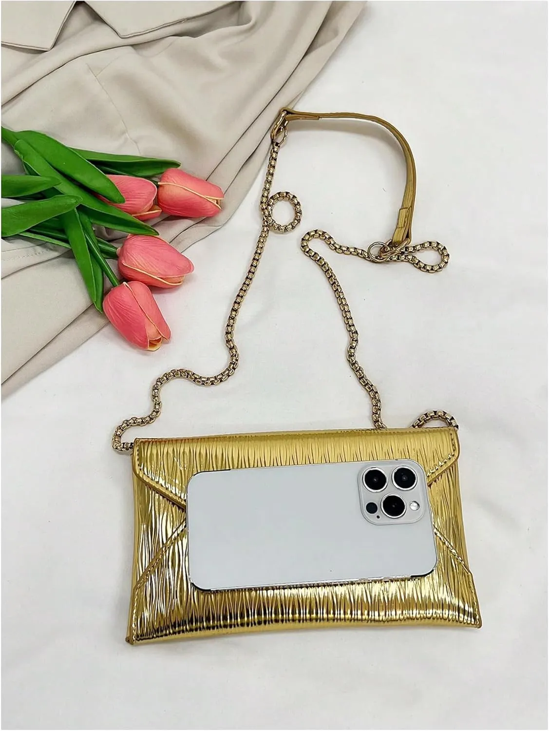 SweatyRocks Women's Metallic Crossbody Bag Flap Magnet Chain Strap Mini Envelope Evening Purse