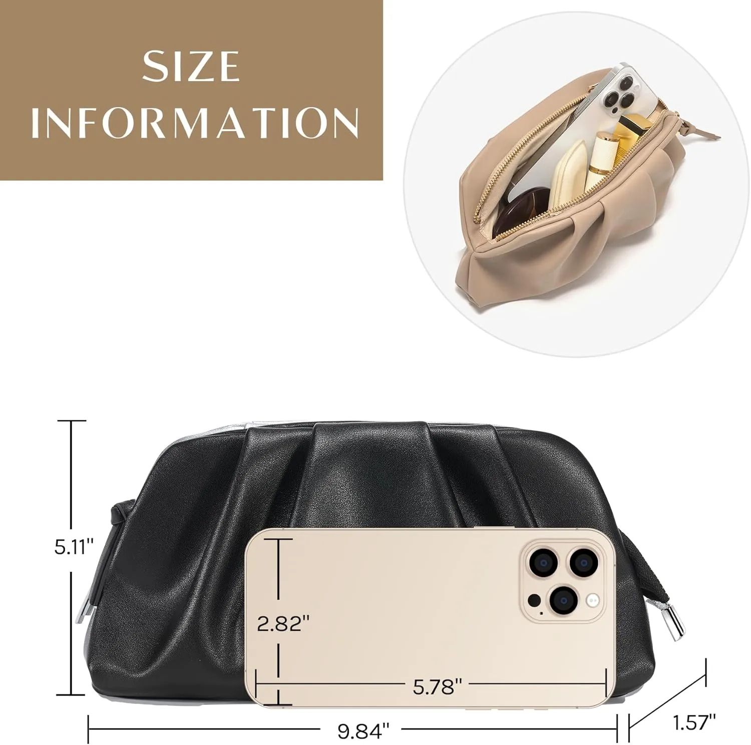 SWEETV Dressy Vegan Leather Clutch Purse for Women Formal, Soft Pleated PU Evening Clutch for Weddings, Proms, Cocktail-Gemma