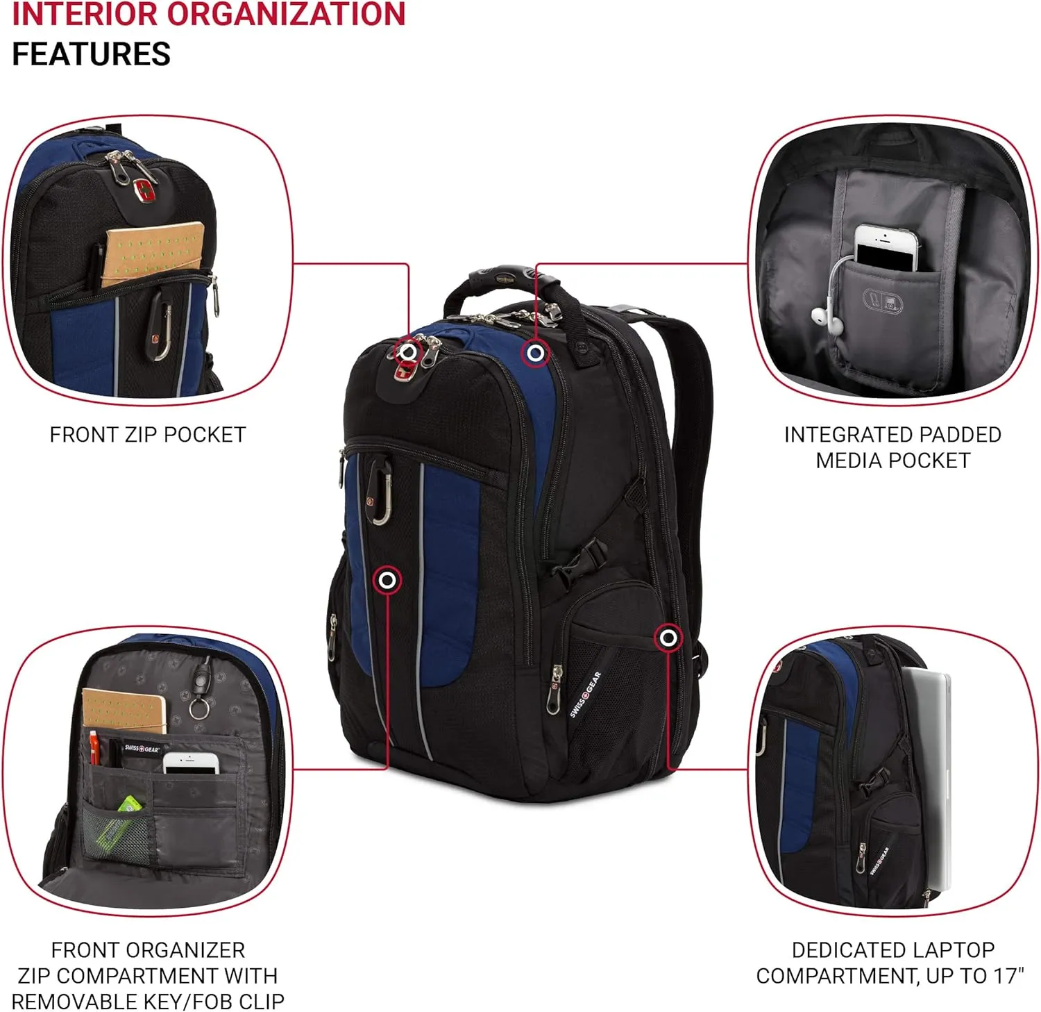 SWISSGEAR 1753 ScanSmart Laptop Backpack. Abrasion-Resistant & Travel-Friendly Laptop Backpack (Black/Navy)