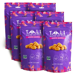 Taali Cookie Crunch Water Lily Pops (6 Resealable Bags) - Sweet Roasted Fox Nuts Makhana Snack | Crunchy Indian Healthy Snacks | Protein-rich, Vegan, Gluten Free, Non GMO | 2 oz Multi-Serve Bags
