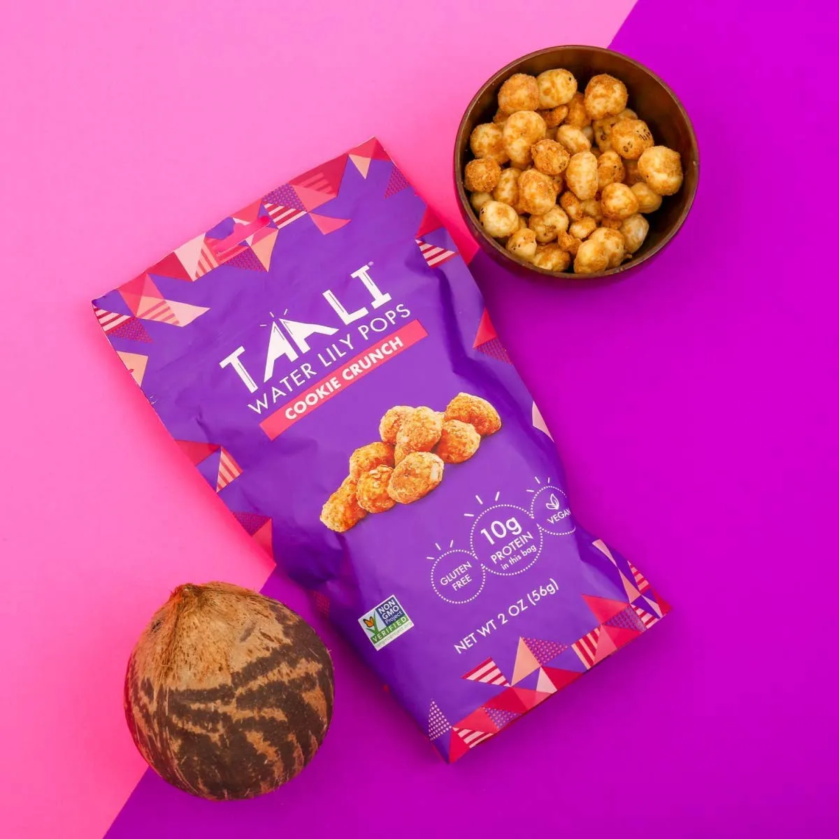 Taali Cookie Crunch Water Lily Pops (6 Resealable Bags) - Sweet Roasted Fox Nuts Makhana Snack | Crunchy Indian Healthy Snacks | Protein-rich, Vegan, Gluten Free, Non GMO | 2 oz Multi-Serve Bags