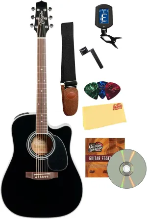 Takamine EF341SC Dreadnought Cutaway Acoustic-Electric Guitar Bundle with Tuner, String Winder, Strap, Picks, Instructional DVD, and Austin Bazaar Polishing Cloth
