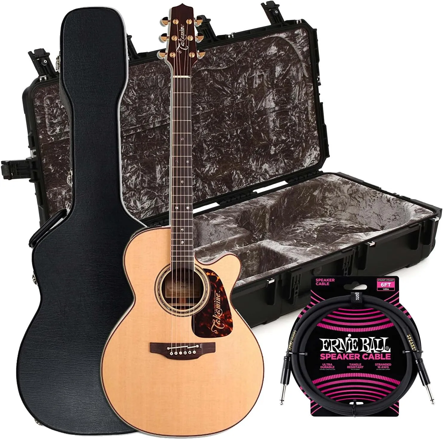 Takamine P7NC Cutaway Acoustic-Electric Guitar – Natural, SKB 3i-4217-18 Guitar Case, EBall Cable Bundle