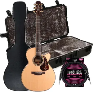 Takamine P7NC Cutaway Acoustic-Electric Guitar – Natural, SKB 3i-4217-18 Guitar Case, EBall Cable Bundle