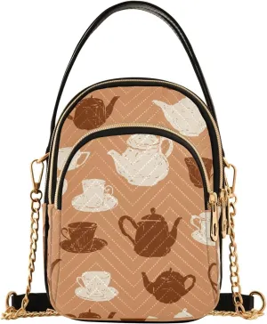 Teacups and The Teapots Crossbody Bags for Women Quilted Shoulder Bag Handbag with Chain Strap Trendy Cross Body Cell Phone Crossbody Purses for Travel Women