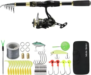 Telescopic Fishing Rod and Reel Combo,Telescoping Fishing Pole & Spinning Reel, Travel Fishing Kit with Case