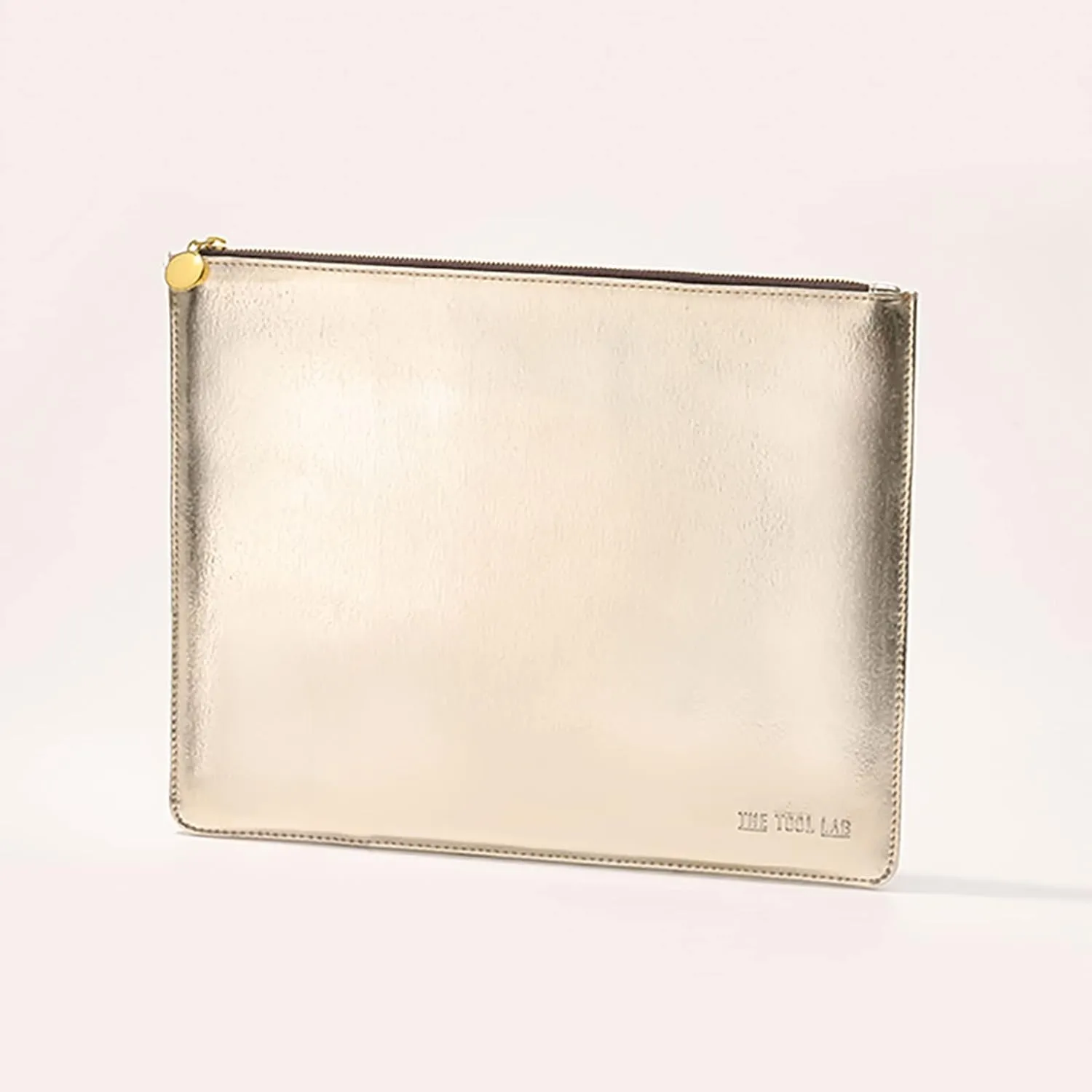 THE TOOL LAB 913 Light Gold Big Clutch Bag- Makeup Artist Clutch Bag Case Travel Portable Cosmetic and Brush Bag with Gold Material Korean Cosmetics