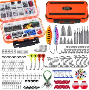THKFISH 210pcs Fishing Accessories Kit, Double-layer Organized Fishing Tackle Box with Tackle Included Fishing Hooks, Weights Sinkers, Bass Trout Fishing Gear