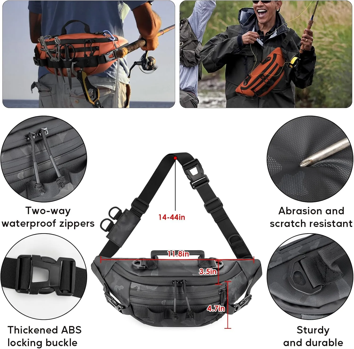 THKFISH 85Pcs Fishing Sling Bag with Tackle Box Included for Fly Fishing Tackle Kit, Waterproof Fanny Pack with Fishing Gear, Lures, Fish Pliers Kit, Lip Gripper, Weigh Scale