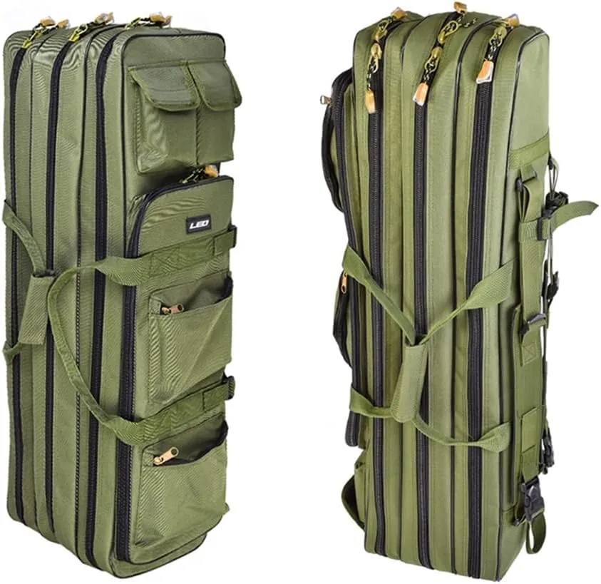 Three-layer Foldable Fishing Double-Shoulder Rod Bag Fishing Rod Thickening Storage Bag Fishing Gear Backpack(3 layers 100CM plus)