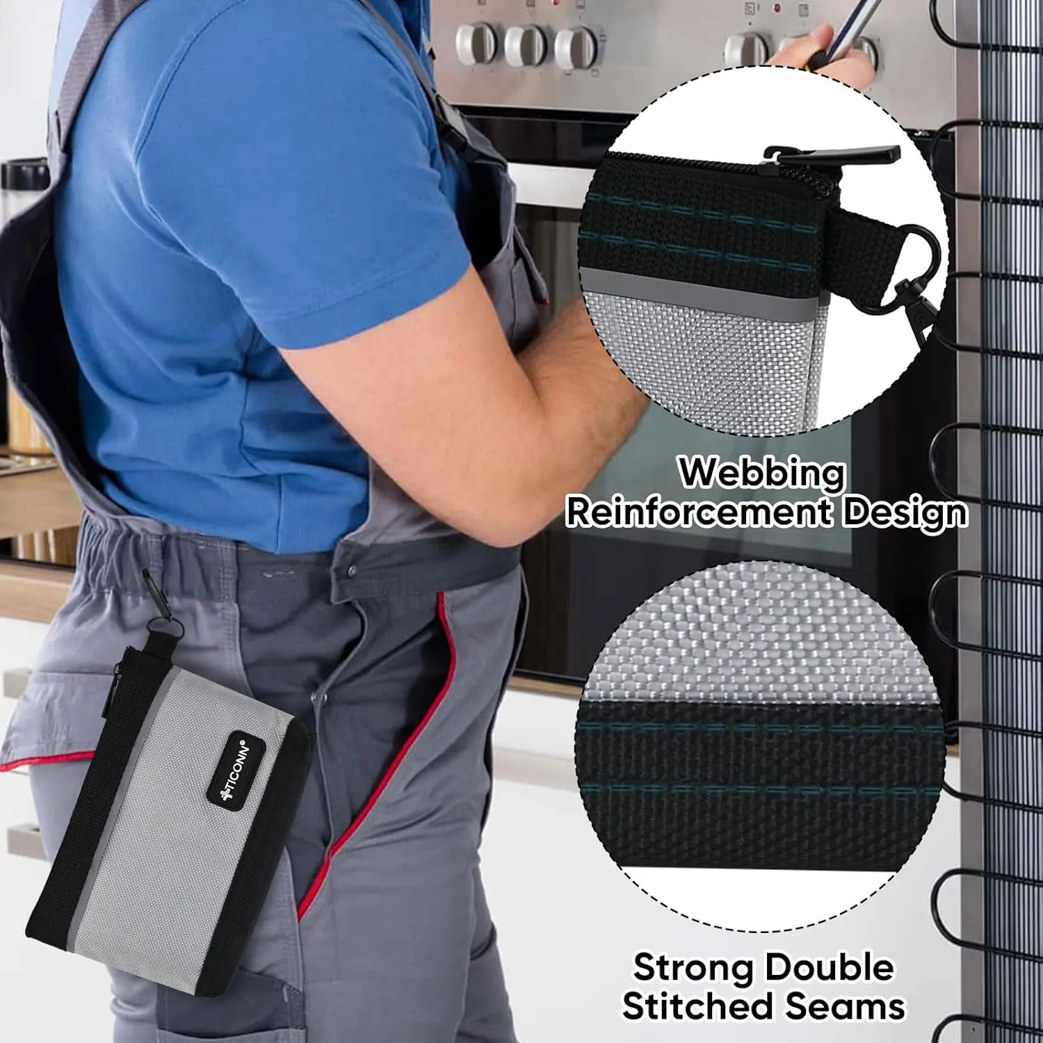 TICONN Tool Pouches with Zipper, 1680D Oxford Small Tool Bags, Waterproof Utility Bag Zipper Pouch for Tool Organizers and Storage (3 Pack Medium)