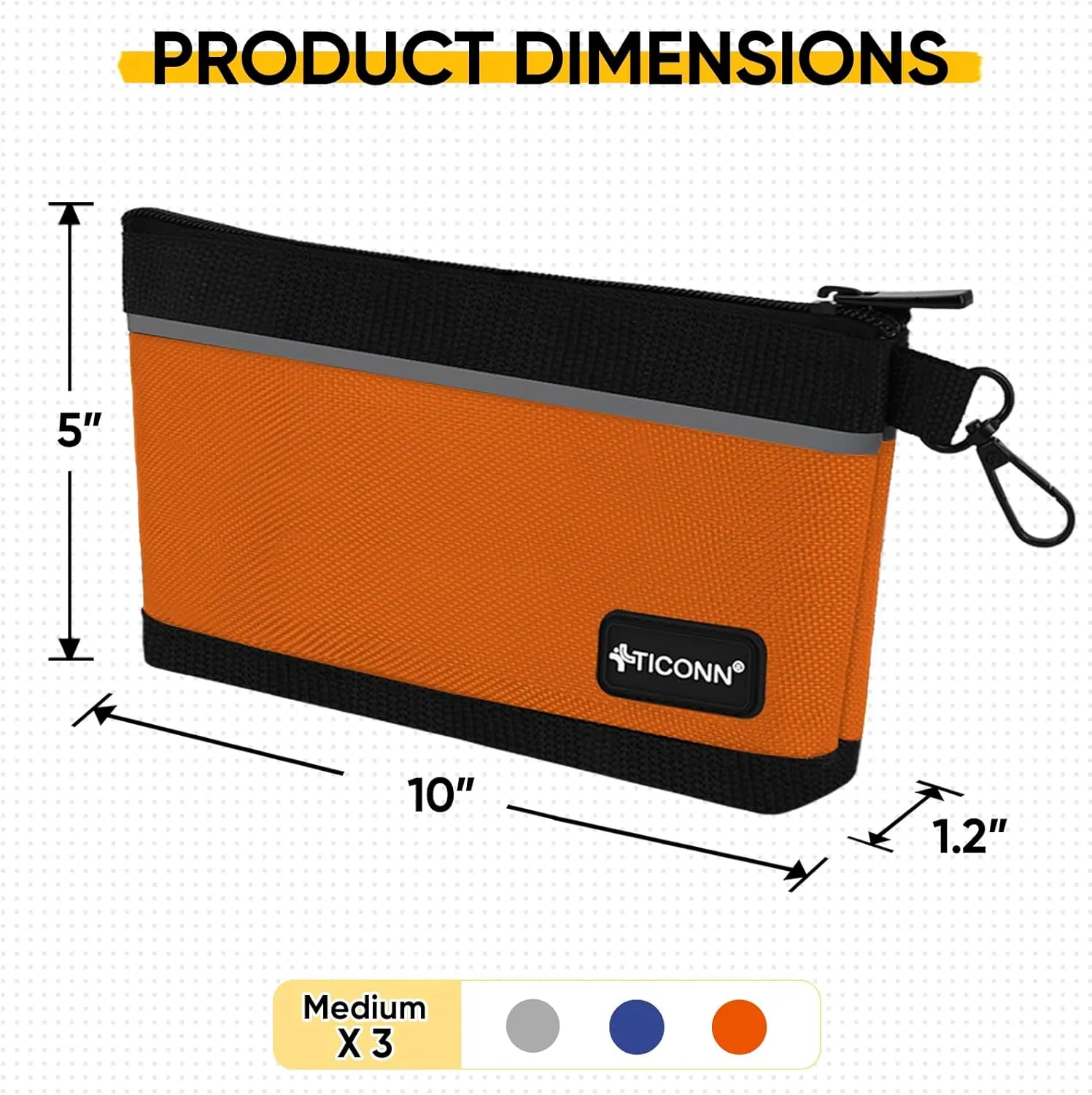 TICONN Tool Pouches with Zipper, 1680D Oxford Small Tool Bags, Waterproof Utility Bag Zipper Pouch for Tool Organizers and Storage (3 Pack Medium)