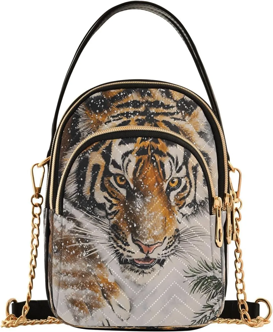 Tiger Snow Winter Pine Tree Crossbody Bag for Women Mini Cell Phone Purse Women's Shoulder Handbag