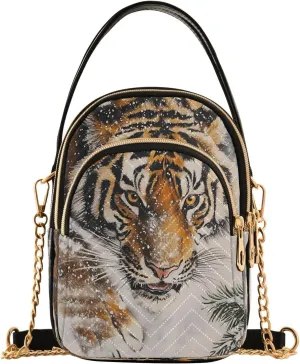 Tiger Snow Winter Pine Tree Crossbody Bag for Women Mini Cell Phone Purse Women's Shoulder Handbag