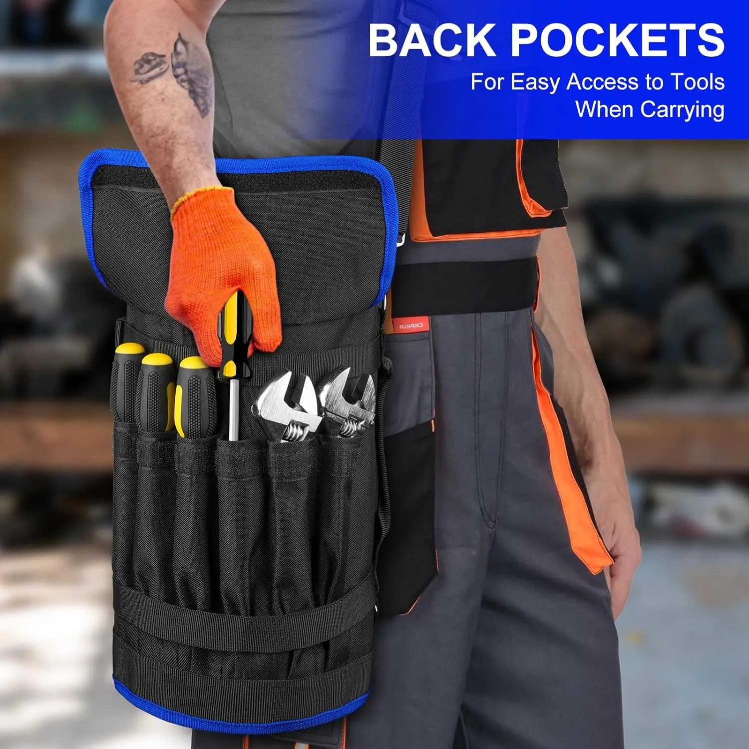Tool Bag,Large Roll Up Tool Bag Organizer,13 Pockets Tool Roll Storage Pouch,Heavy Duty Portable Tool Storage Carrier Bag for Men,Mechanic,Electrician & Hobbyist,Black/Blue